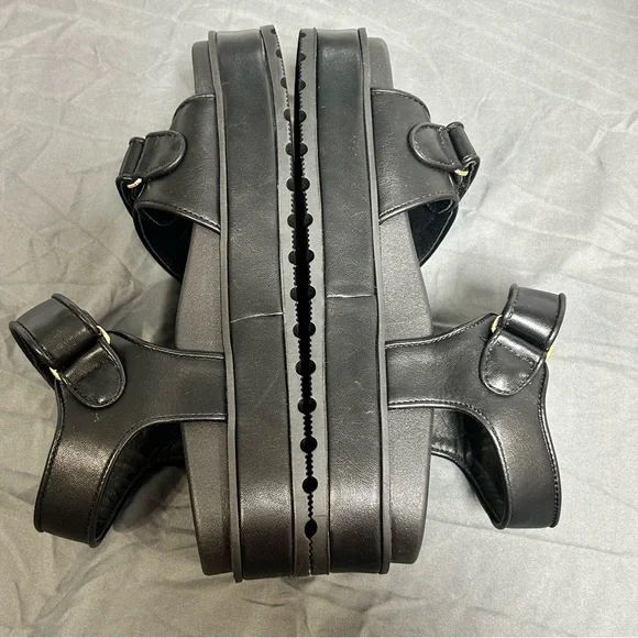 90s Y2K Inspired Chunky Platform Strappy Sandals Black Gold Accent Women's 9 - Picture 5 of 9